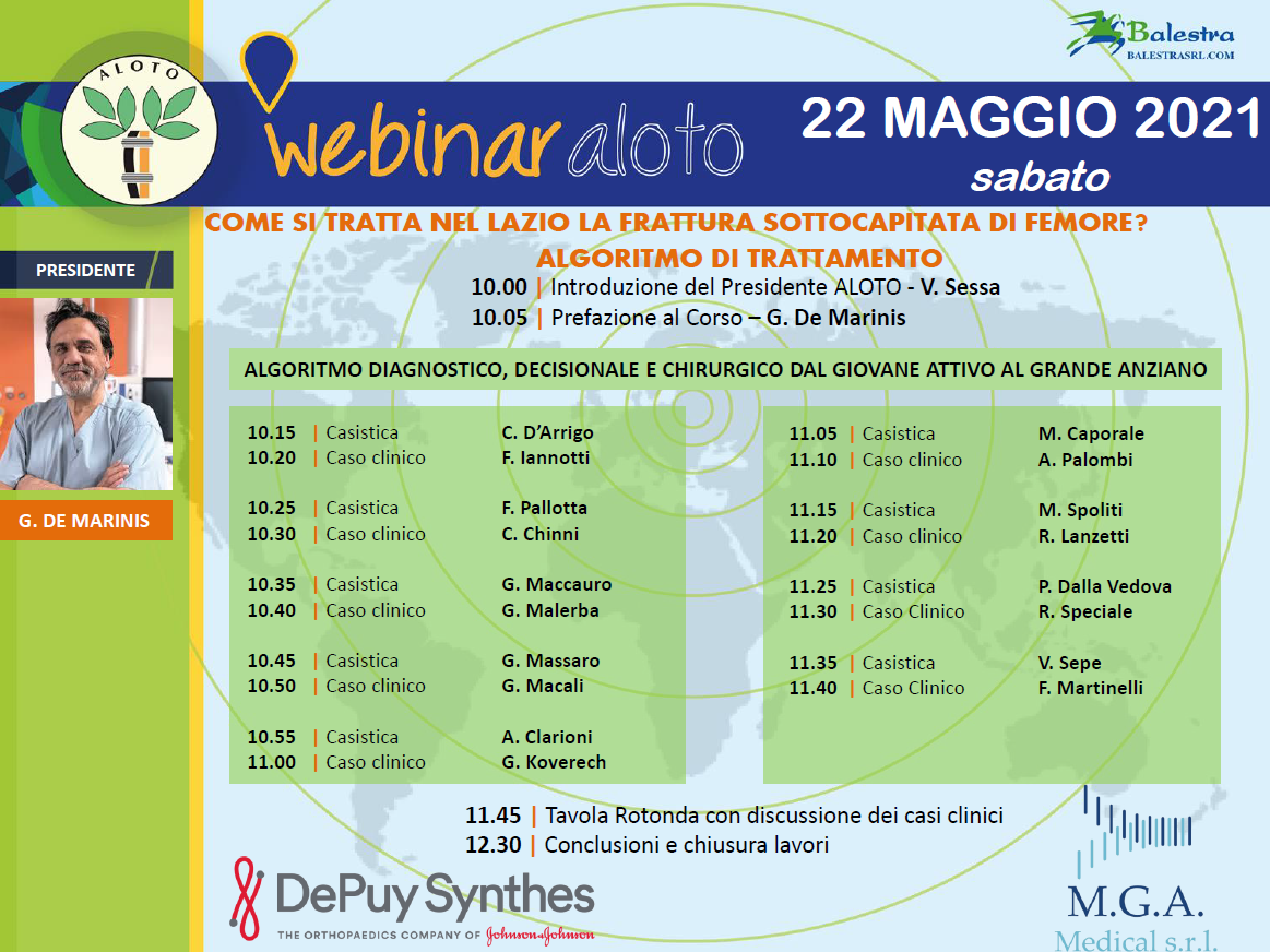 22 MAG | WEBINAR A.L.O.T.O. – COME SI TRATTA NEL LAZIO LA FRATTURA SOTTOCAPITATA DI FEMORE? ALGORITMO DI TRATTAMENTO