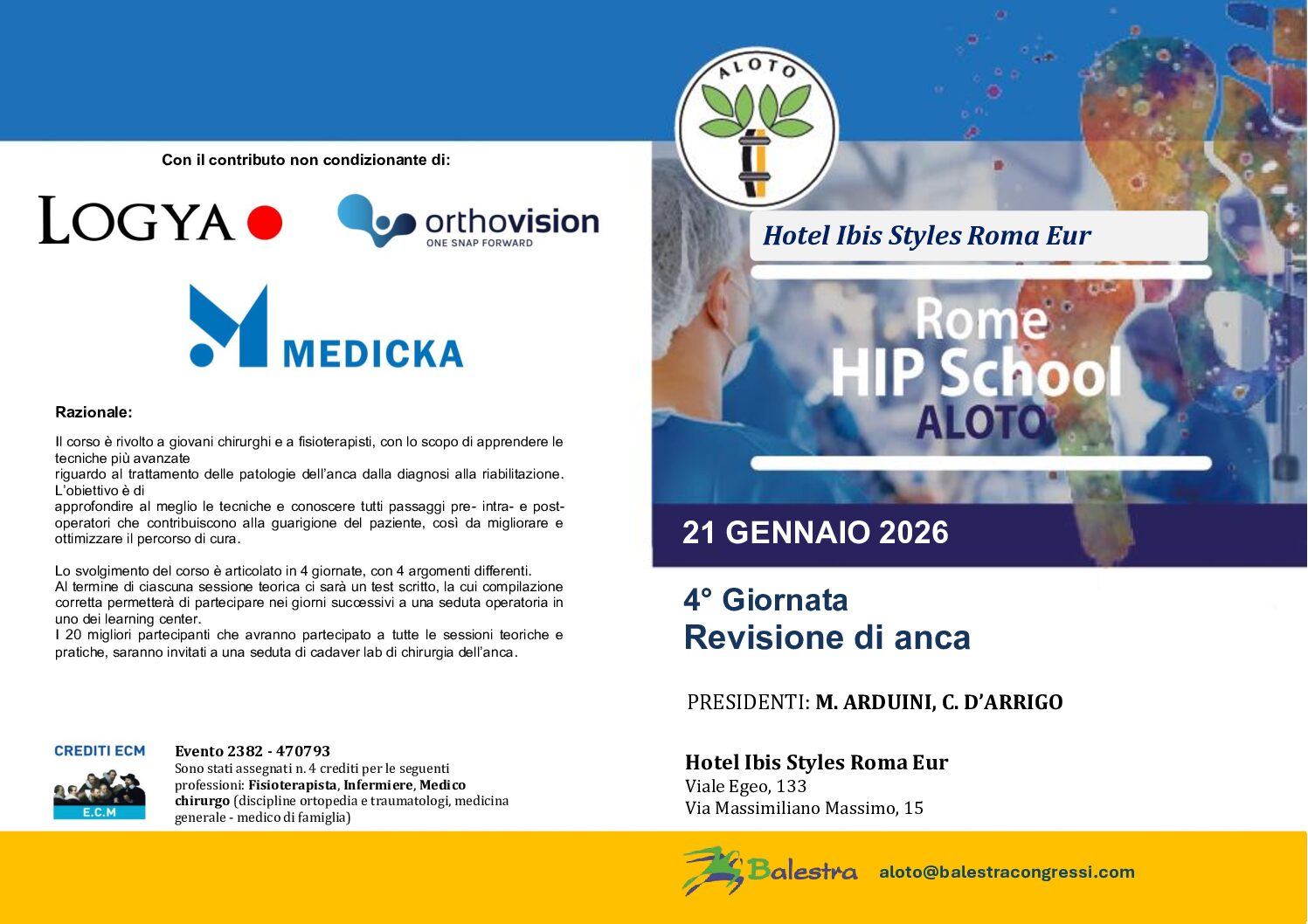 Locandina ufficiale: 21 GEN 2026 | ROME HIP SCHOOL 4° Giornata Revisione di anca